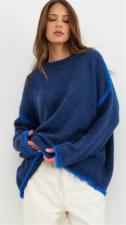 Pull en maille douce pour femme avec détails contrastants