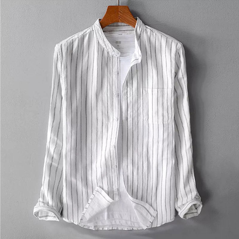 Chemise à manches longues pour homme, à rayures, avec poche poitrine, style décontracté
