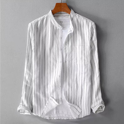 Chemise à manches longues pour homme, à rayures, avec poche poitrine, style décontracté