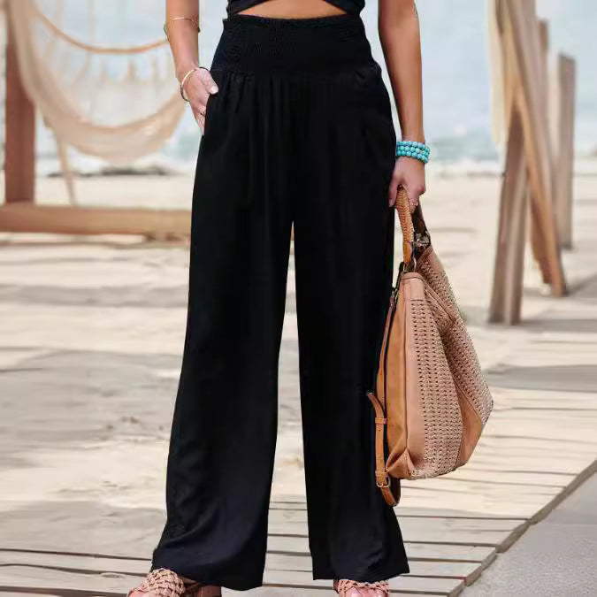 Damen Leinenhose Bequem Elegant Faltenrock - IdealeKleiden