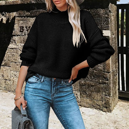 Pull-over femme doux en maille à col montant