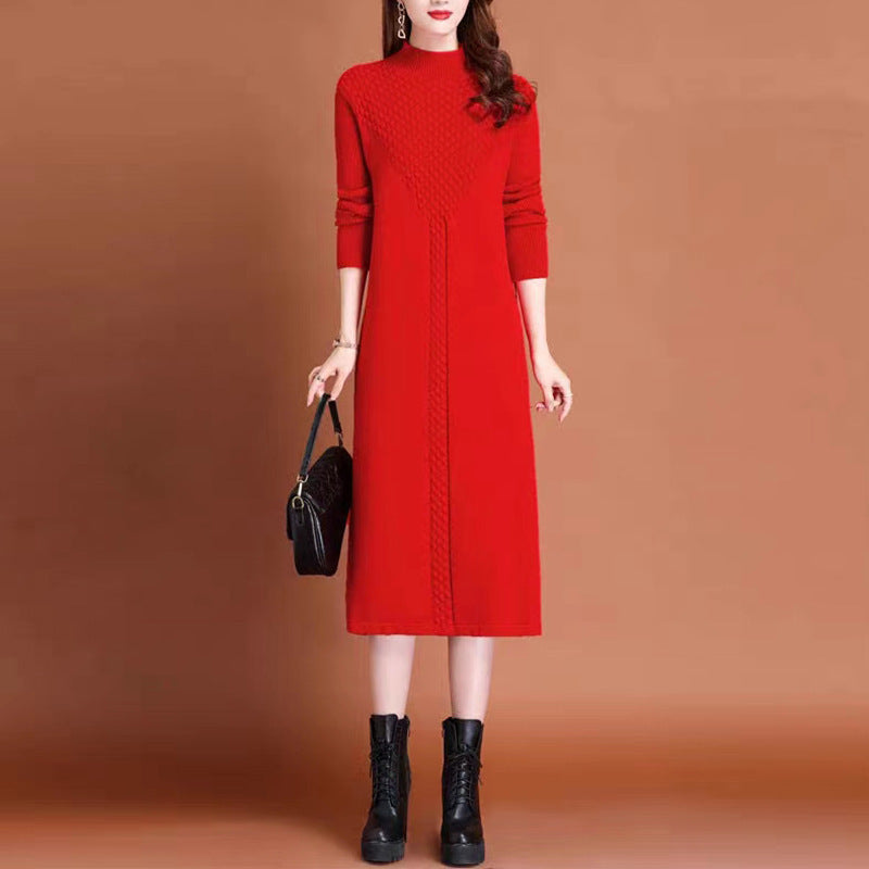 Robe longue femme, design tricoté élégant, col montant