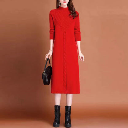 Robe longue femme, design tricoté élégant, col montant