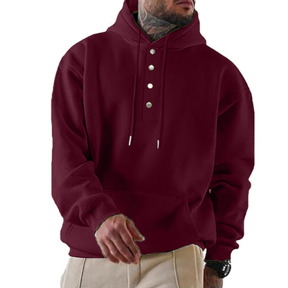 Sweat-shirt à capuche pour homme Tendance Boutonnage Pratique
