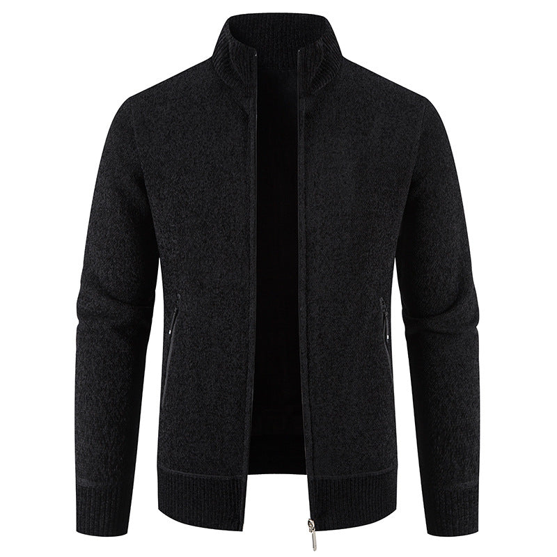 Cardigan Homme Élégant Col Montant Fermeture Éclair Poches
