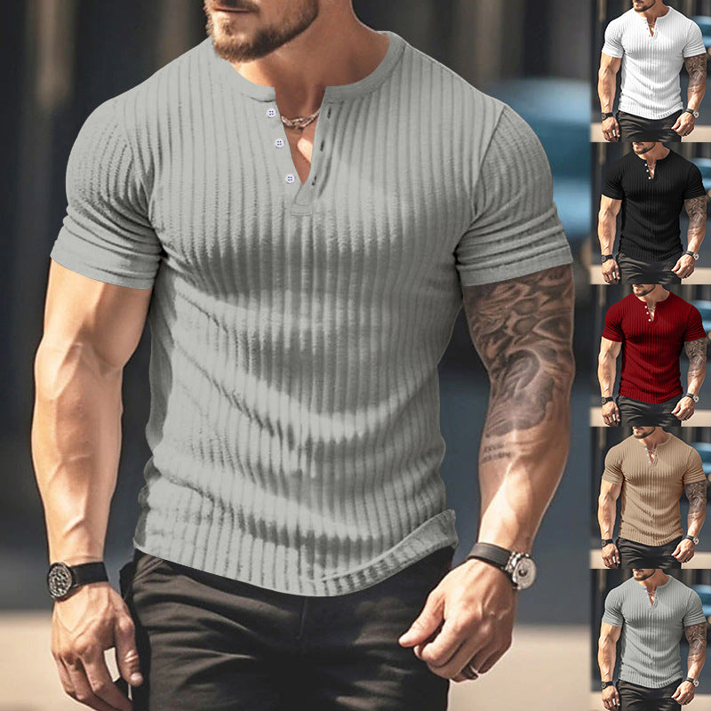Herren Kurzarm T-Shirt Ripp-Design Klassisch - IdealeKleiden
