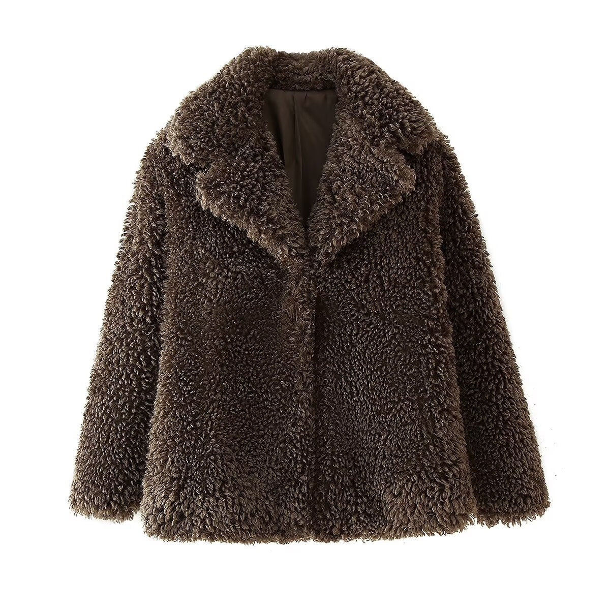Veste polaire en peluche pour femmes, fausse fourrure douce, col élégant