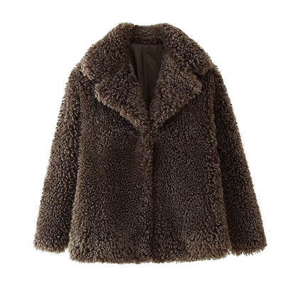 Veste polaire en peluche pour femmes, fausse fourrure douce, col élégant