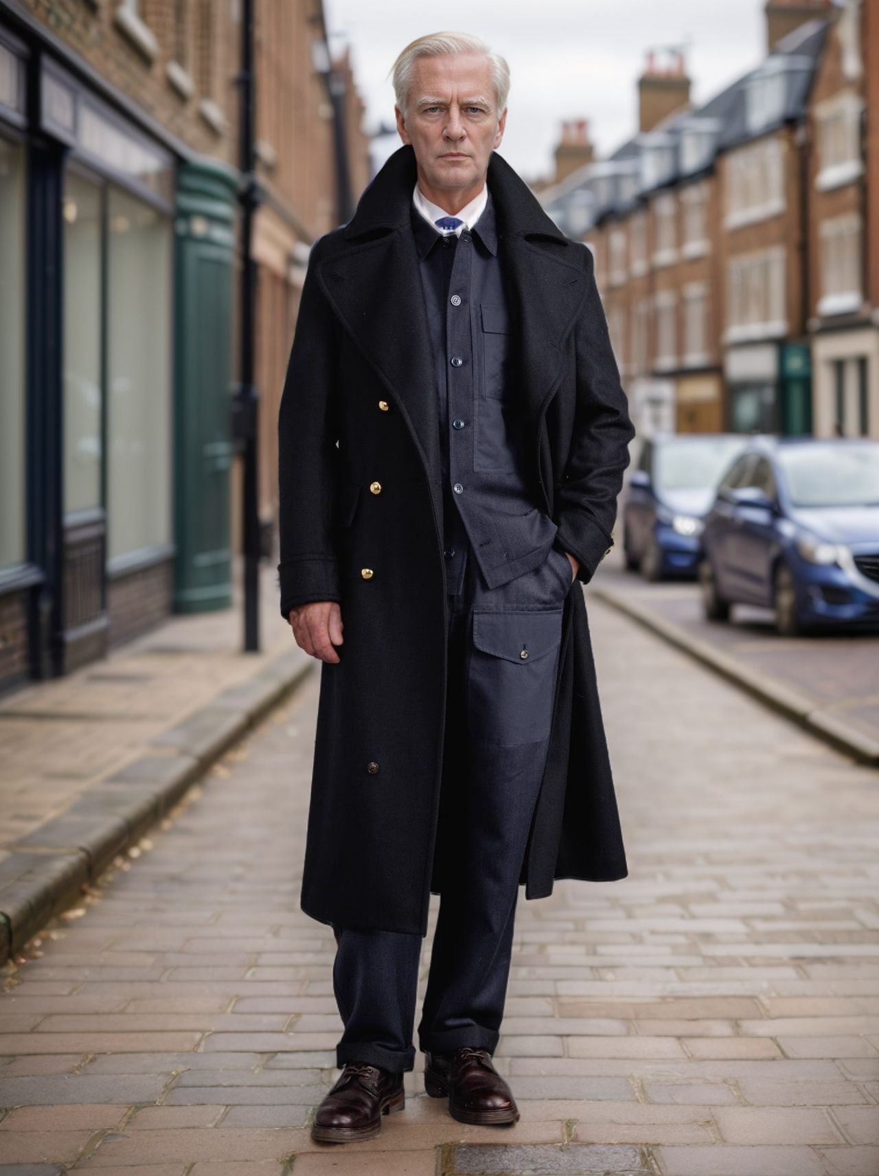 Manteau long en laine élégant pour homme, style outre-mer