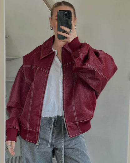 Veste en cuir tendance pour femme, coupe oversize