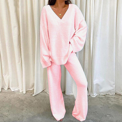 Ensemble en maille Femme Col V Confortable Jambes Larges