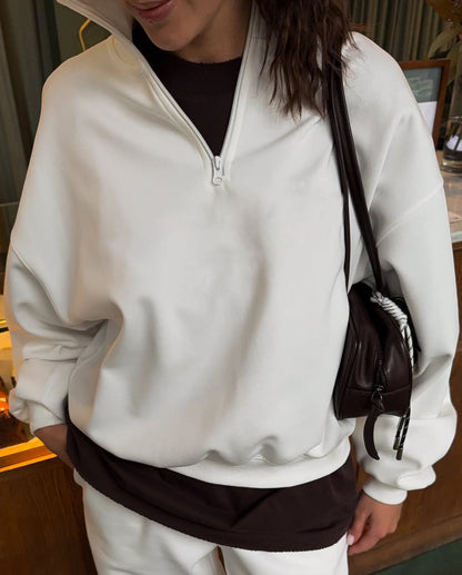 Survêtement de jogging en polaire pour femme avec col montant et fermeture éclair