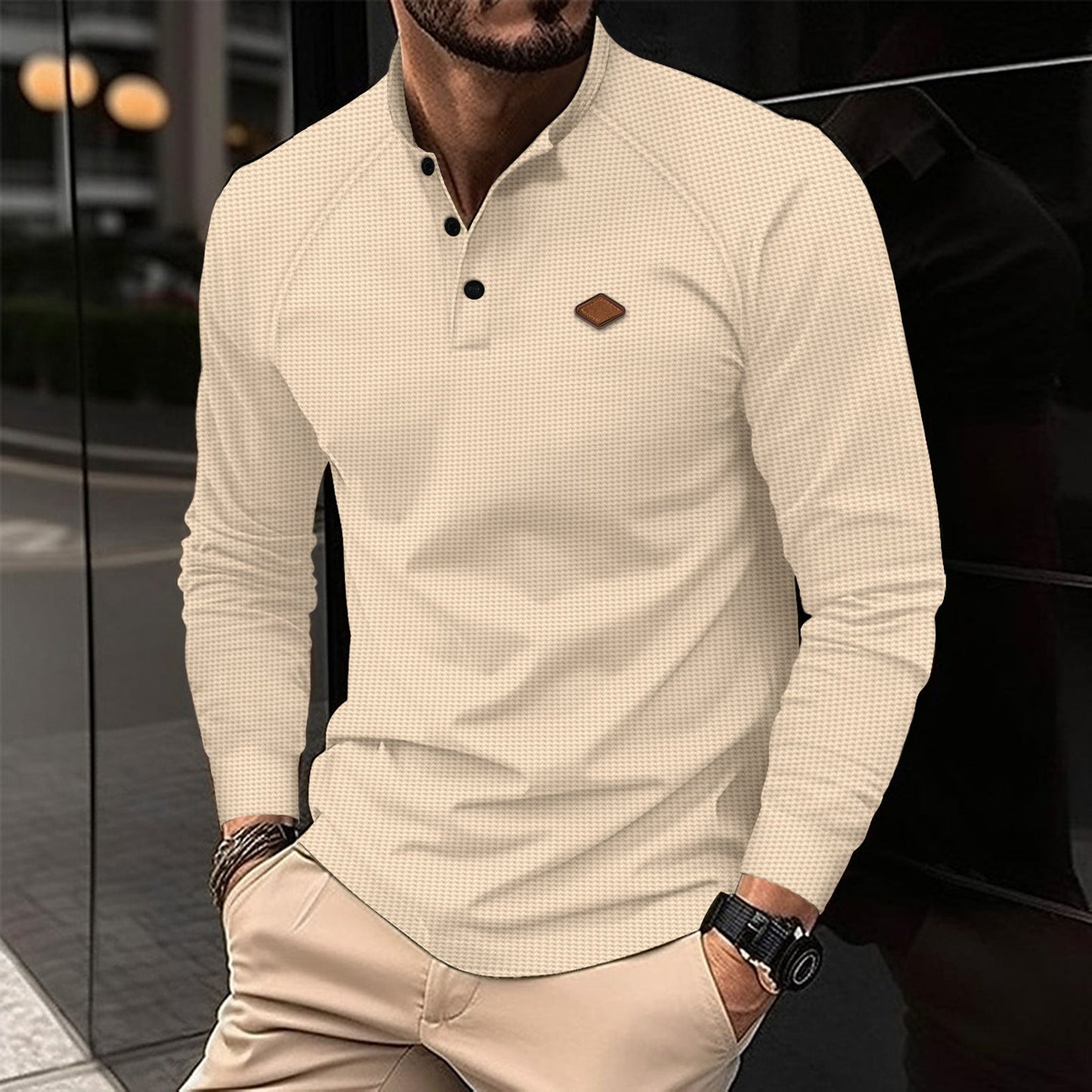 T-shirt à manches longues pour homme, motif élégant, col moderne