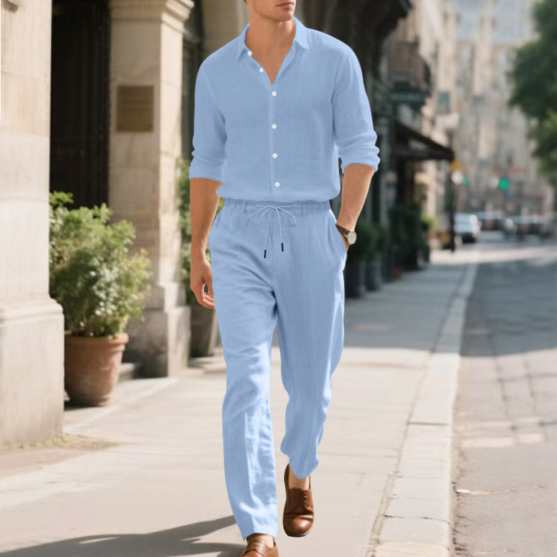 Pantalon Homme en Lin Moderne Décontracté avec Cordon de Serrage