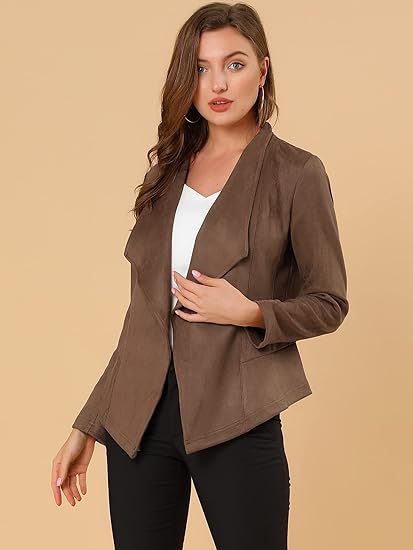 Veste en cuir tendance pour femme, coupe ouverte, avec poches
