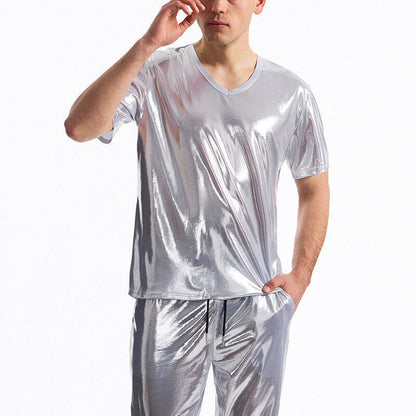 T-shirt homme col V aspect brillant qualité premium