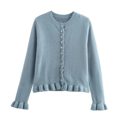 Gilet pour femme élégant avec ourlet à volants et fermeture boutonnée