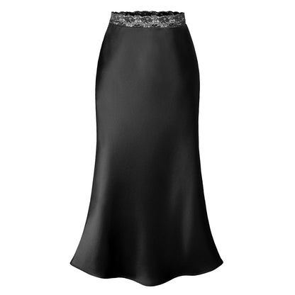 Jupe longue femme élégante en satin et dentelle, chic