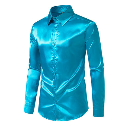 Chemise Homme Satin Brillante Élégante Boutons