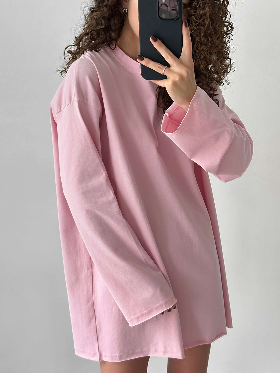 T-shirt oversize à manches longues pour femme, de haute qualité, moderne