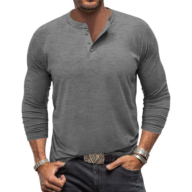 T-shirt à manches longues élégant pour homme avec patte de boutonnage