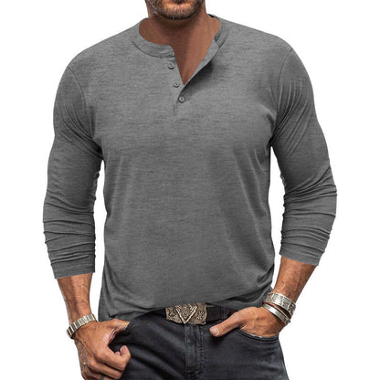 T-shirt à manches longues élégant pour homme avec patte de boutonnage