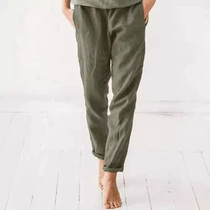 Pantalon en lin femme confortable élégant avec poches