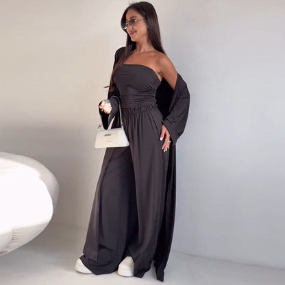 Ensemble deux pièces femme : pantalon palazzo et boléro