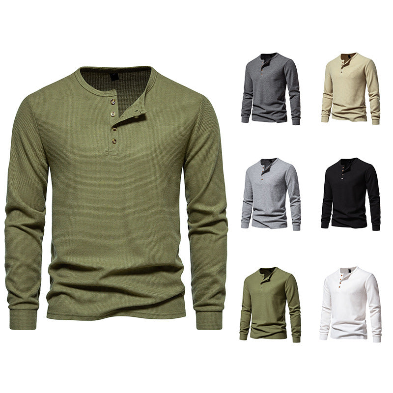 Herren Langarmshirt Strukturiert Modern Knöpfe - IdealeKleiden