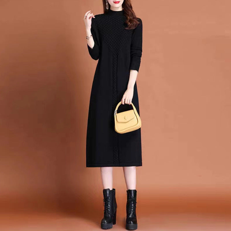 Robe longue femme, design tricoté élégant, col montant