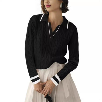 Polo femme tricot motifs couleurs contrastées élégant