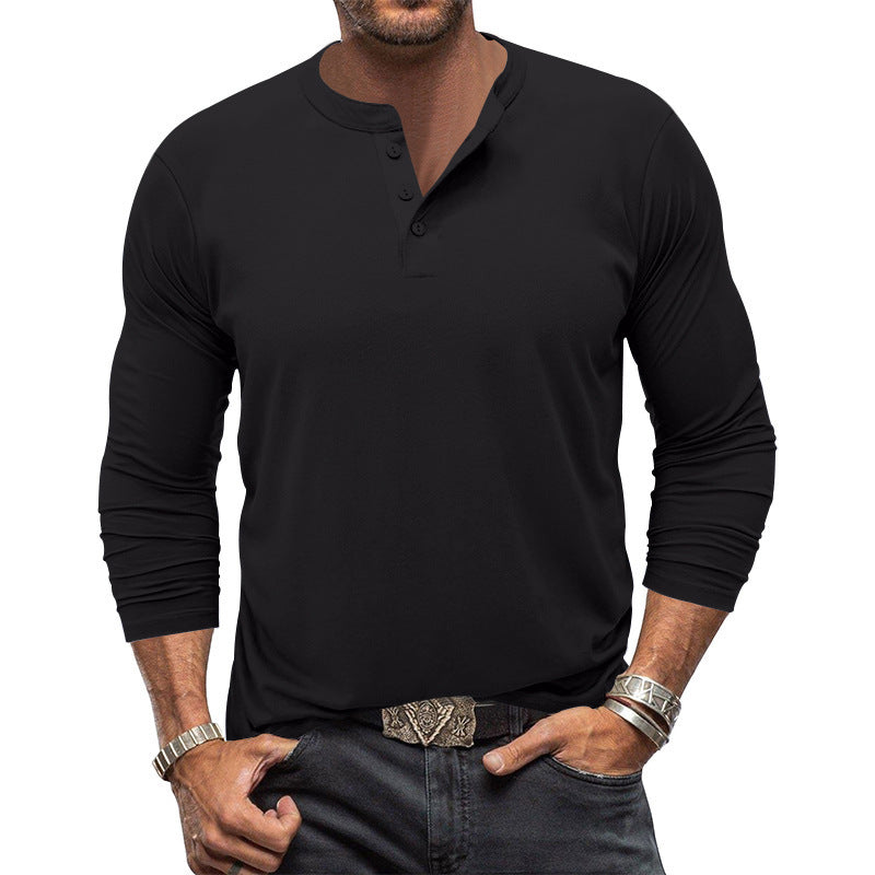 T-shirt à manches longues élégant pour homme avec patte de boutonnage