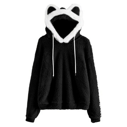Sweat à capuche femme doux avec tête de chat mignonne