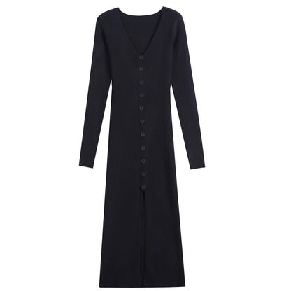 Robe longue femme, manches longues, motif côtelé, élégante, boutonnée