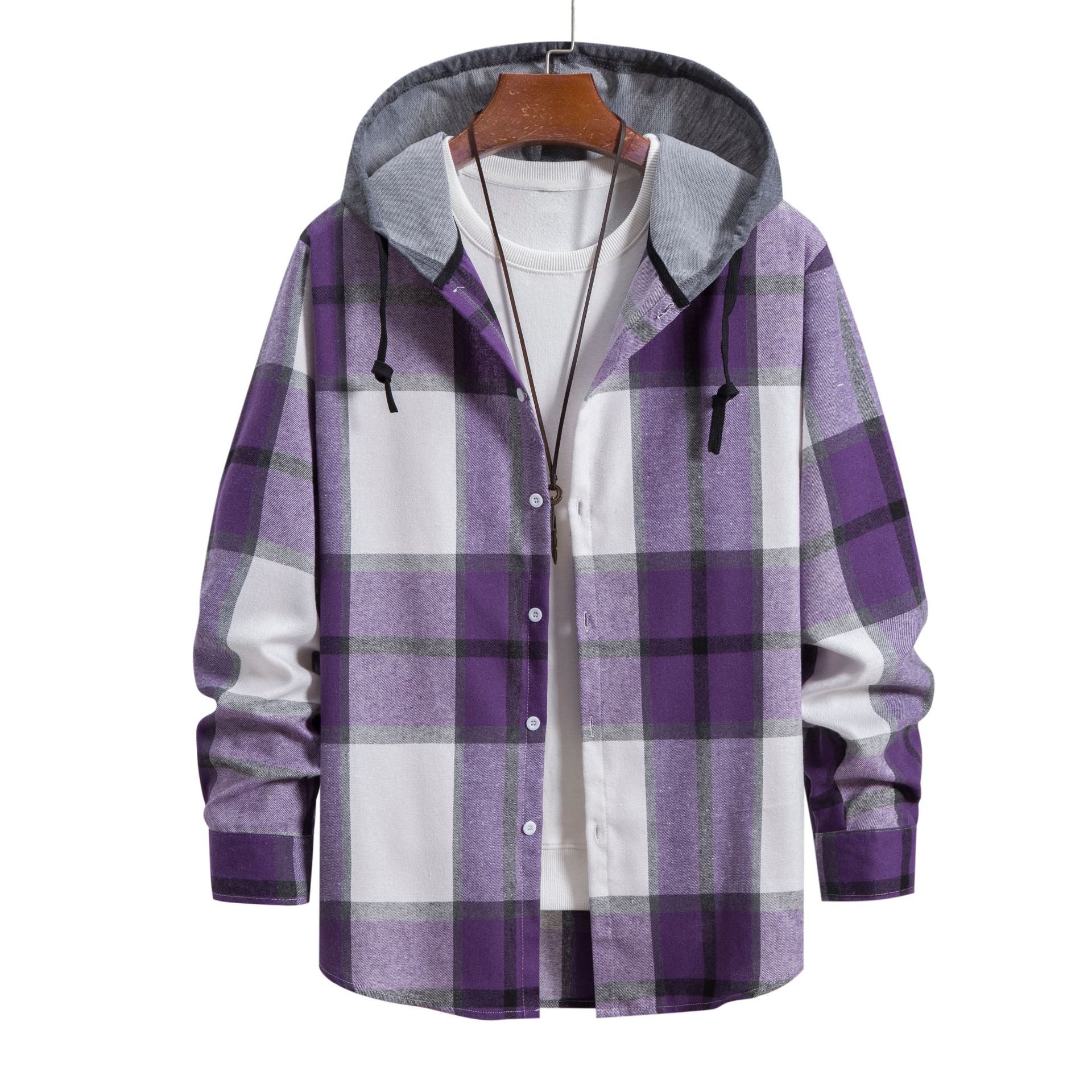 Herren Flanellhemd Kapuze Karo Modern Stylish - IdealeKleiden