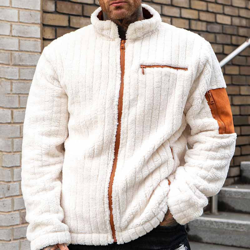 Veste polaire Confortable Aspect côtelé Fermeture éclair intégrale Poches