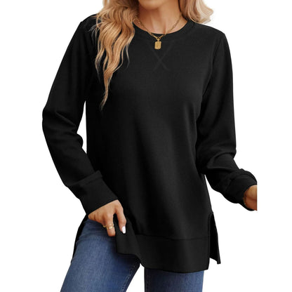 Sweat-shirt à manches longues pour femmes confortable avec fente latérale