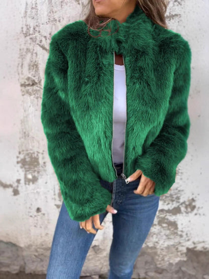 Veste en fausse fourrure pour femme Coupe ample Col montant