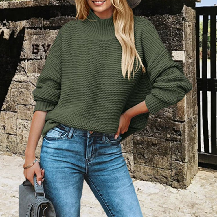 Pull-over femme doux en maille à col montant