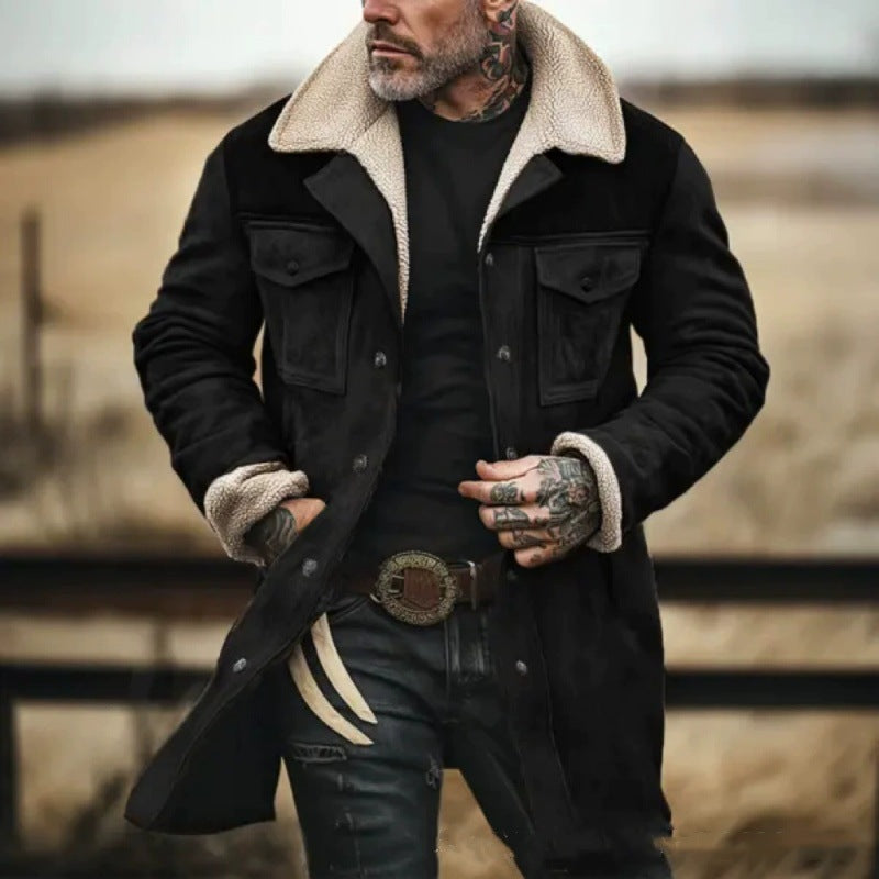 Veste en cuir avec col en mouton, laçage moderne