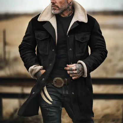 Veste en cuir avec col en mouton, laçage moderne