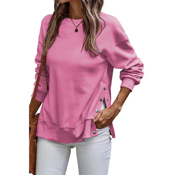 Sweat-shirt femme décontracté avec fentes latérales et boutons