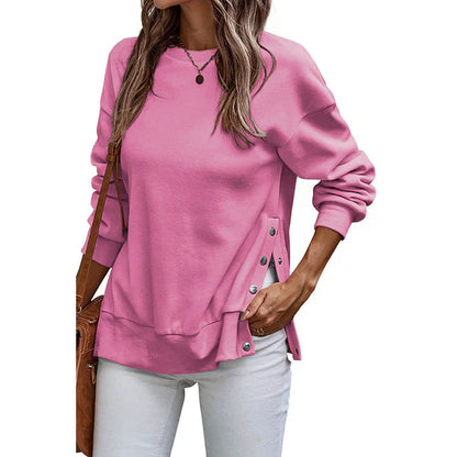 Sweat-shirt femme décontracté avec fentes latérales et boutons