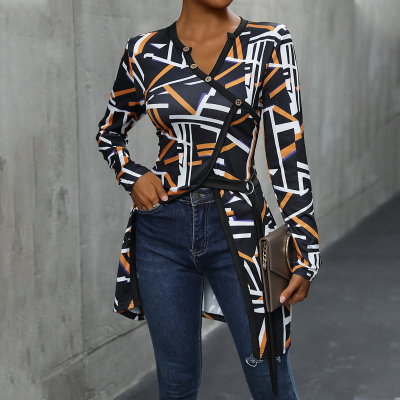 Tunique Femme Haut Manches Longues Motif Graphique Chic