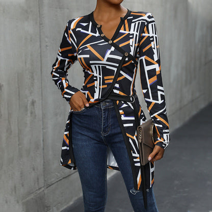 Tunique Femme Haut Manches Longues Motif Graphique Chic