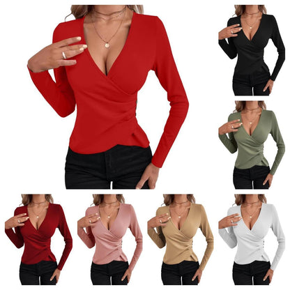 Damen Wickeltop mit Knöpfen und tiefem Dekolleté - IdealeKleiden