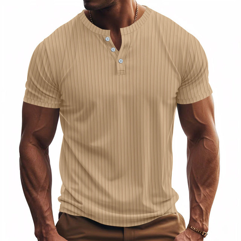 T-shirt Henley à manches courtes homme rayé Pratique