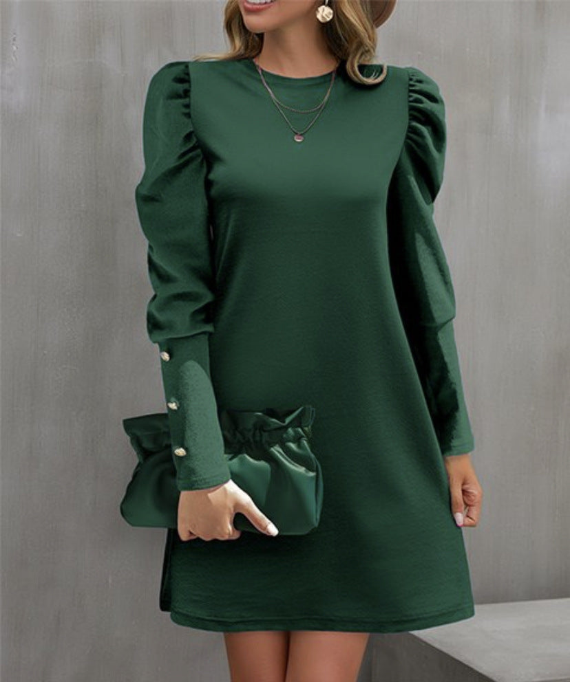Robe courte Femme Col Rond Manches Bouffantes Élégante
