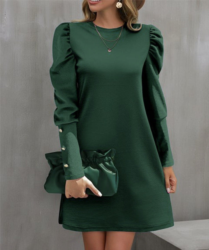 Robe courte Femme Col Rond Manches Bouffantes Élégante