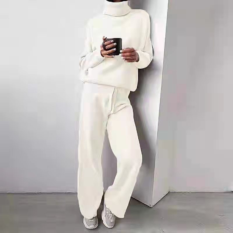 Ensemble tricoté femme Pantalon large Col rond élégant